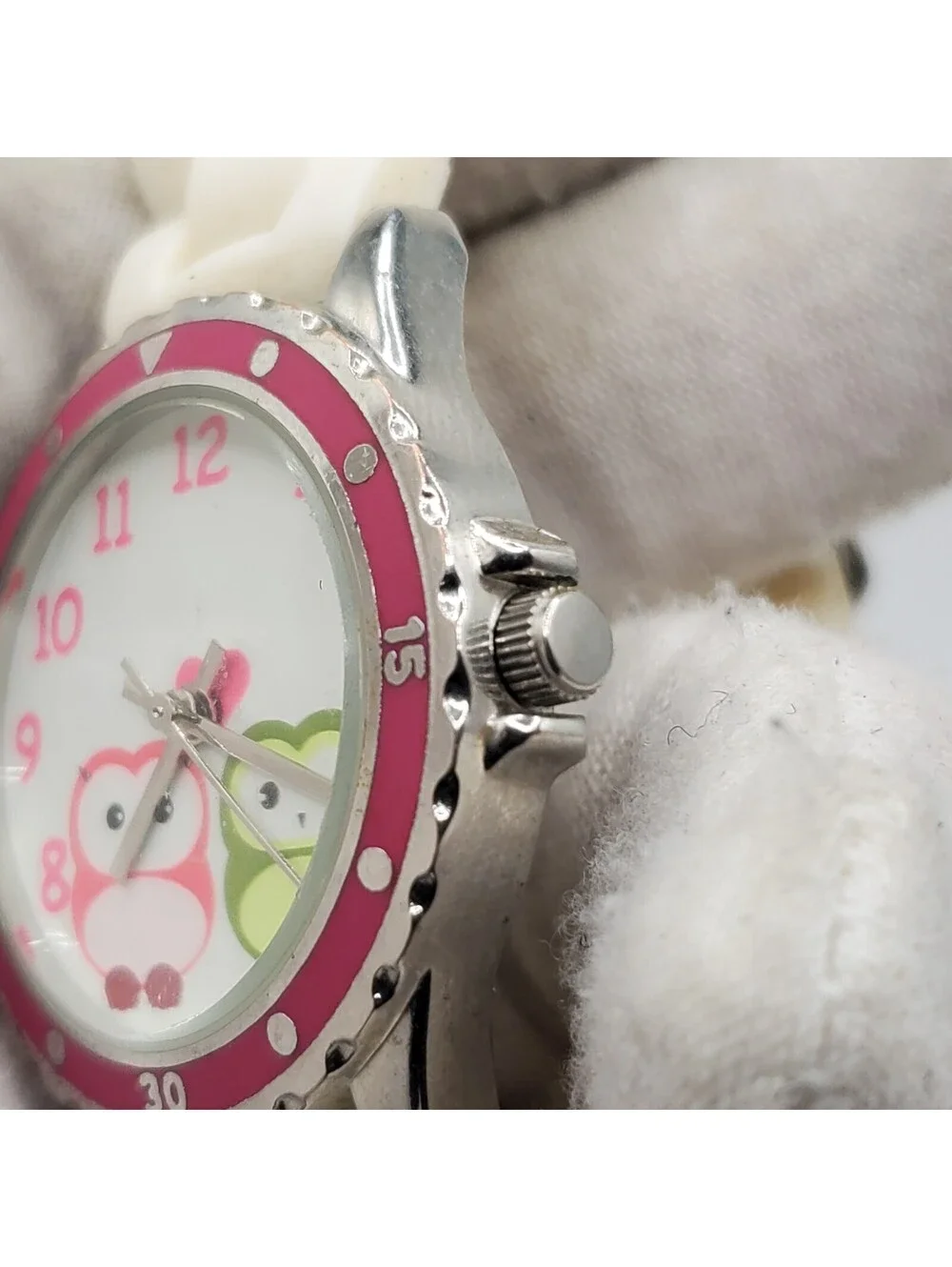 Accutime Two Owl Quartz Womens Watch 33mm Pink Bezel New Battery